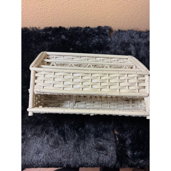 Vintage White Wicker Rectangular Organizer Basket With Dividers Boho - Picture 2 of 8